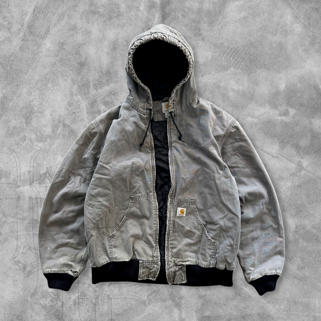 Distressed Grey Carhartt Hooded Jacket 2000s (M)