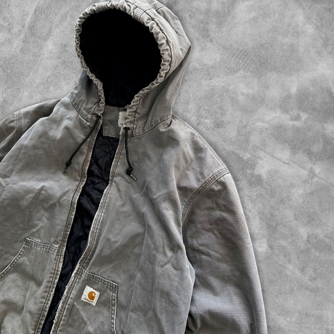 Distressed Grey Carhartt Hooded Jacket 2000s (M)