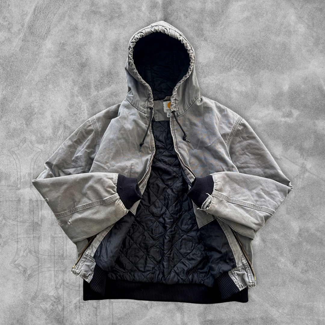 Distressed Grey Carhartt Hooded Jacket 2000s (M)