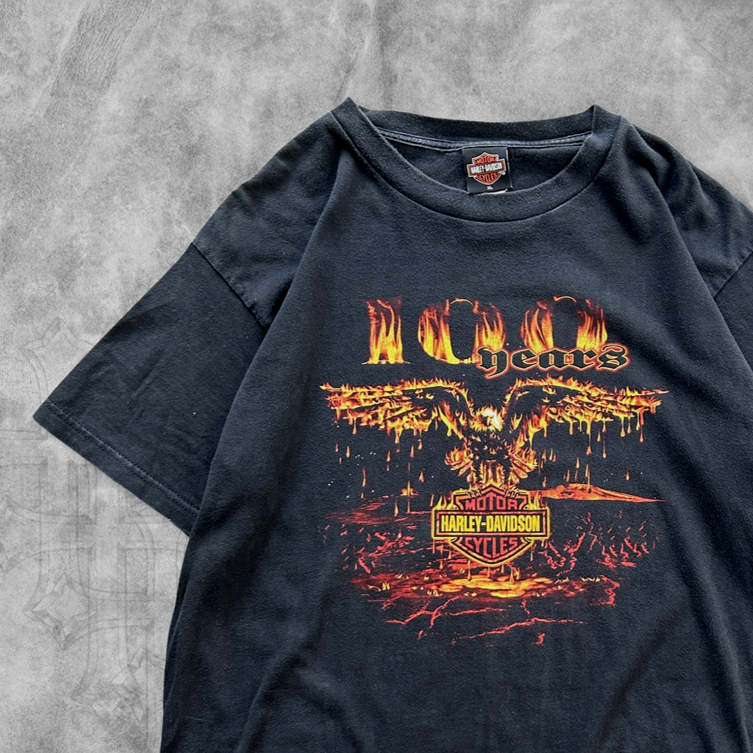Black Harley Flame Eagle Shirt 1990s (XL)