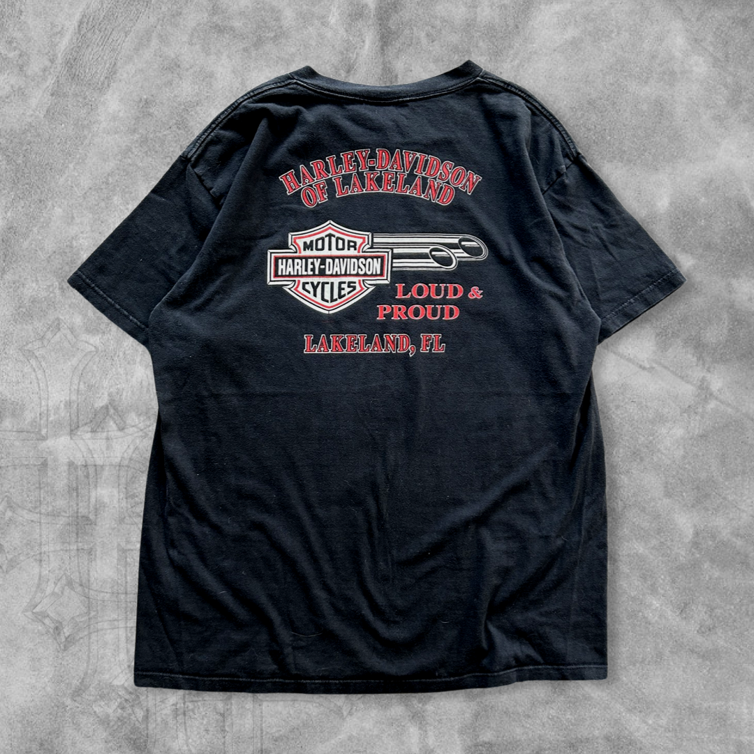 Black Harley Flame Eagle Shirt 1990s (XL)