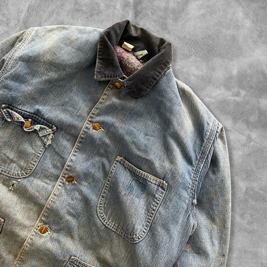 Faded Distressed Denim Carhartt Chore Jacket 1990s (L)