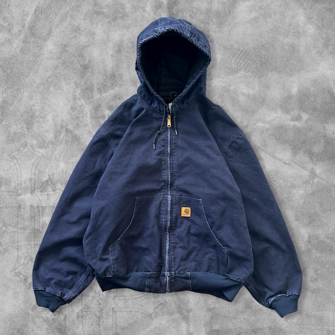 Navy Blue Carhartt Hooded Jacket 1990s (XL)