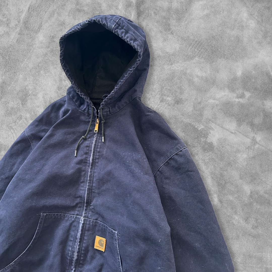 Navy Blue Carhartt Hooded Jacket 1990s (XL)