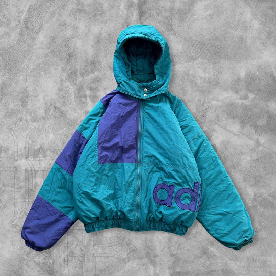 Teal/Purple Adidas Hooded Puffer Jacket 1990s (L)