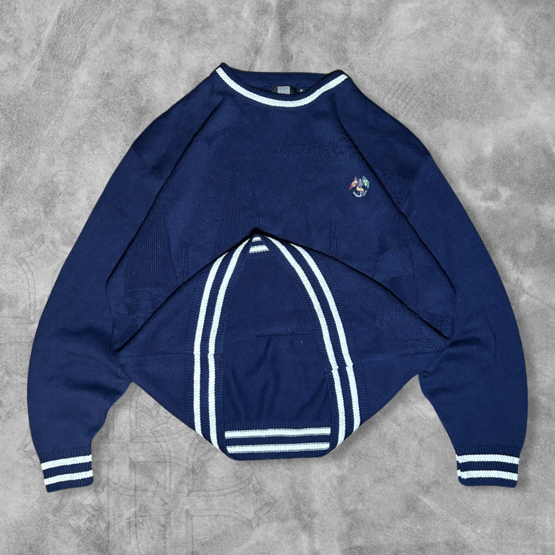 Navy Sailboat Textured Sweater 1990s (XL)