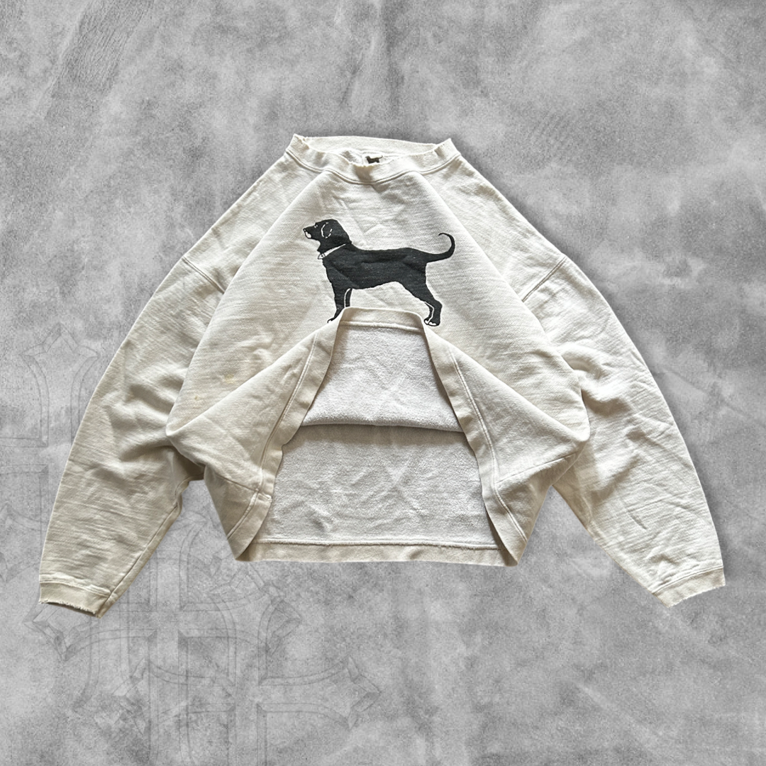 Cream White Black Dog Sweatshirt 1990s (L)