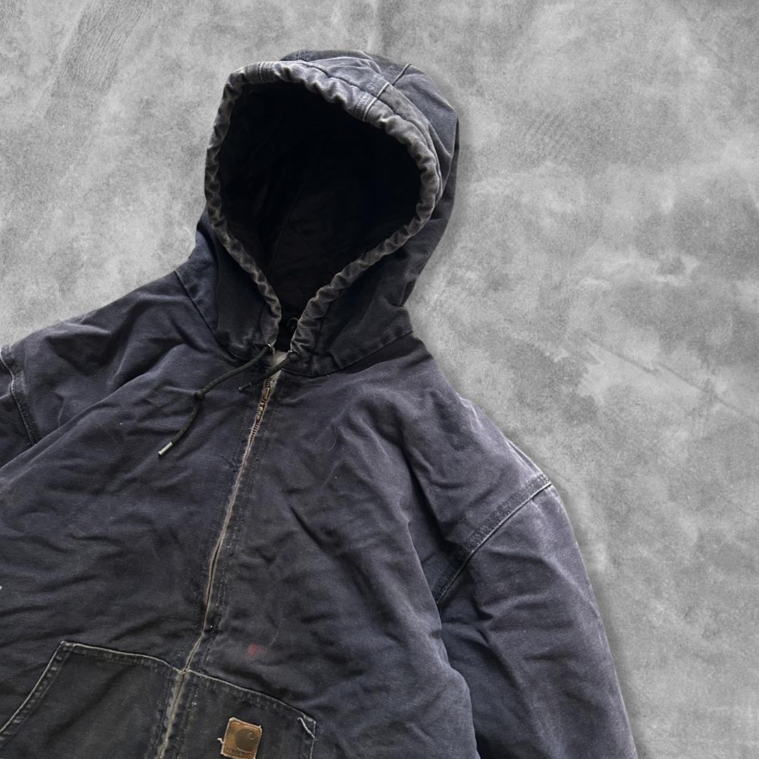 Faded Distressed Navy Carhartt Hooded Jacket 1990s (XL)