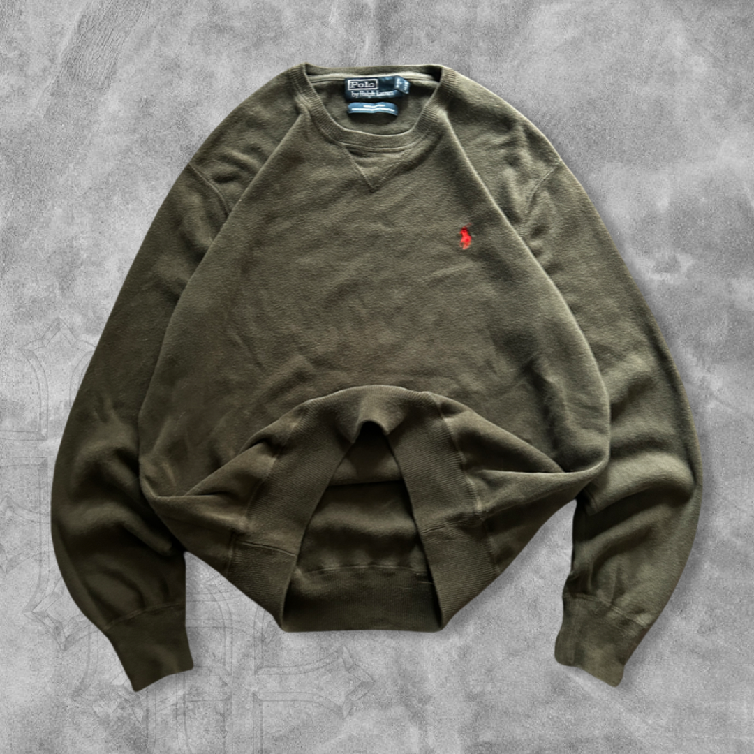 Army Green Polo Sweater 1990s (L)