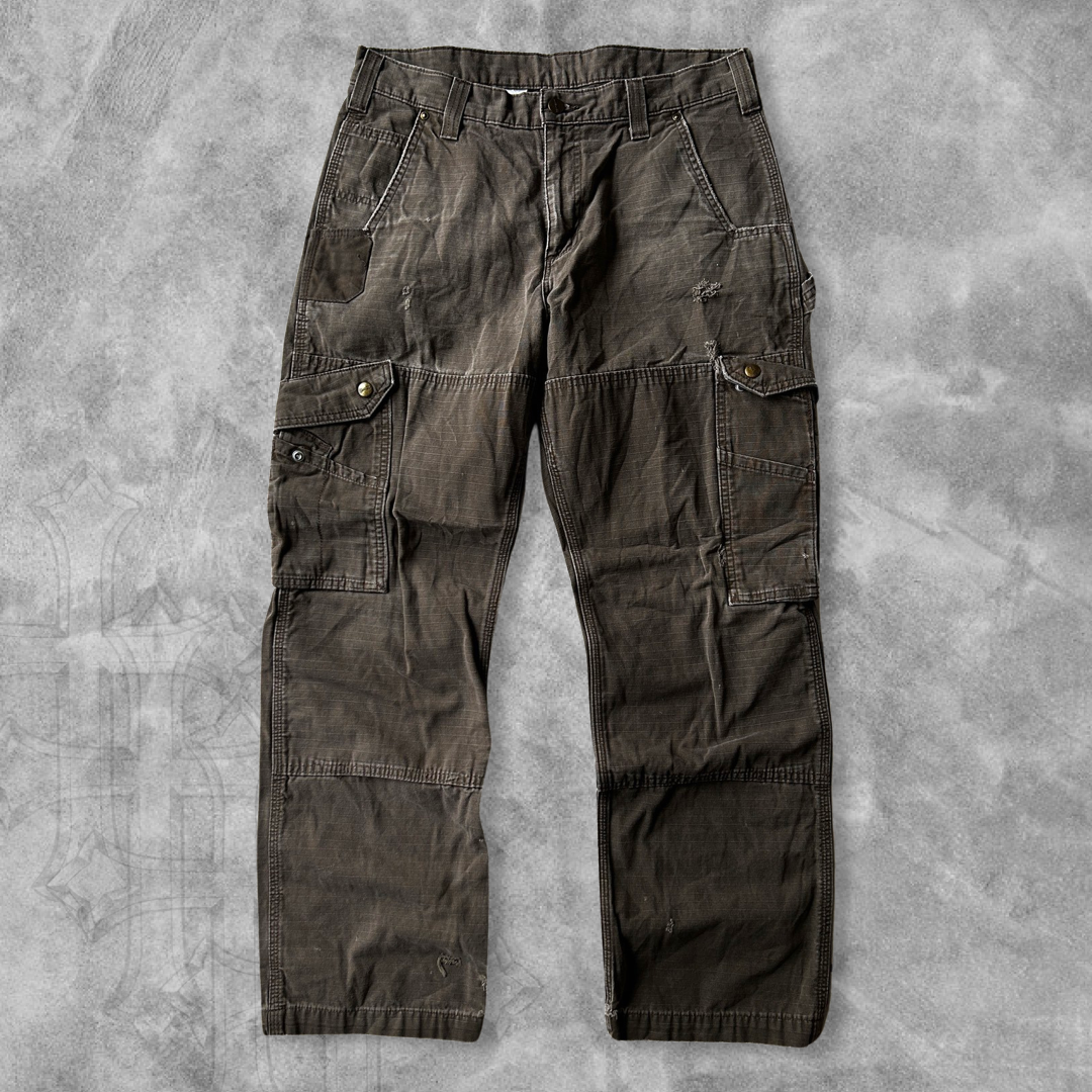 Distressed Light Brown Carhartt Double Knee Cargo Pants 2000s (34x30)