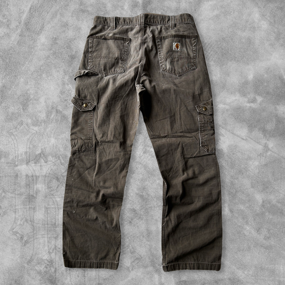 Distressed Light Brown Carhartt Double Knee Cargo Pants 2000s (34x30)