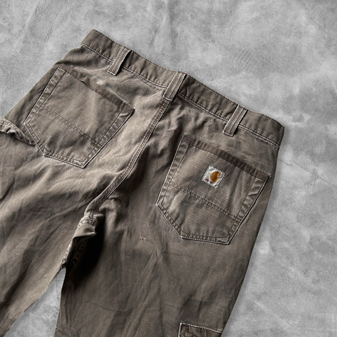 Distressed Light Brown Carhartt Double Knee Cargo Pants 2000s (34x30)