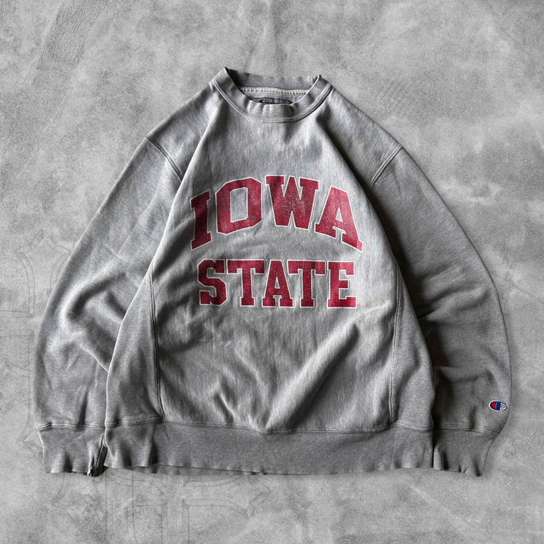 Distressed Grey Iowa State Champion Reverse Weave Sweatshirt 2000s