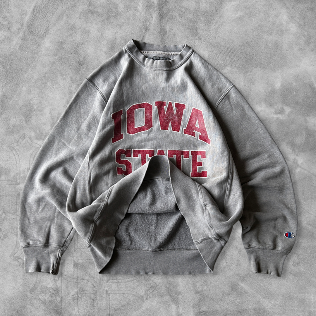 Distressed Grey Iowa State Champion Reverse Weave Sweatshirt 2000s (S)