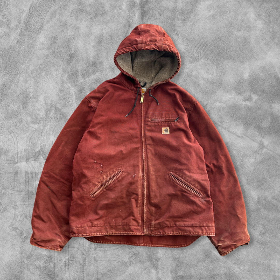 Burgundy Hooded Carhartt Jacket 1990s (XL)