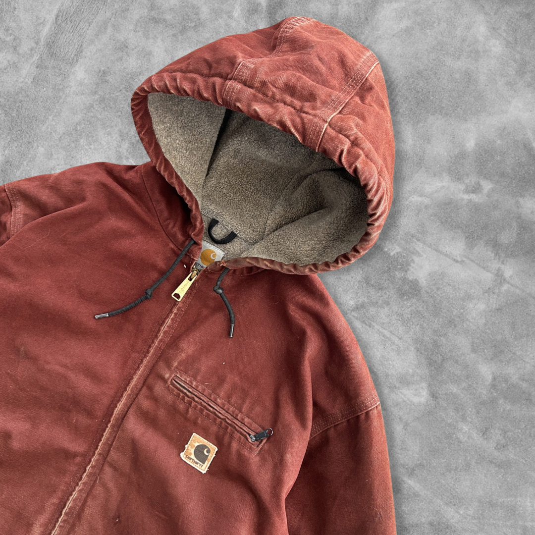 Burgundy Hooded Carhartt Jacket 1990s (XL)