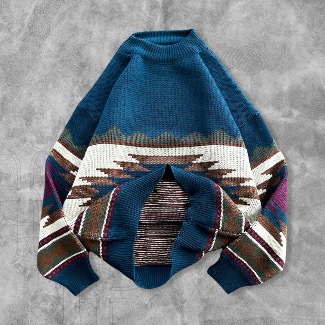 Blue Aztec Pattern Sweater 1990s (L)