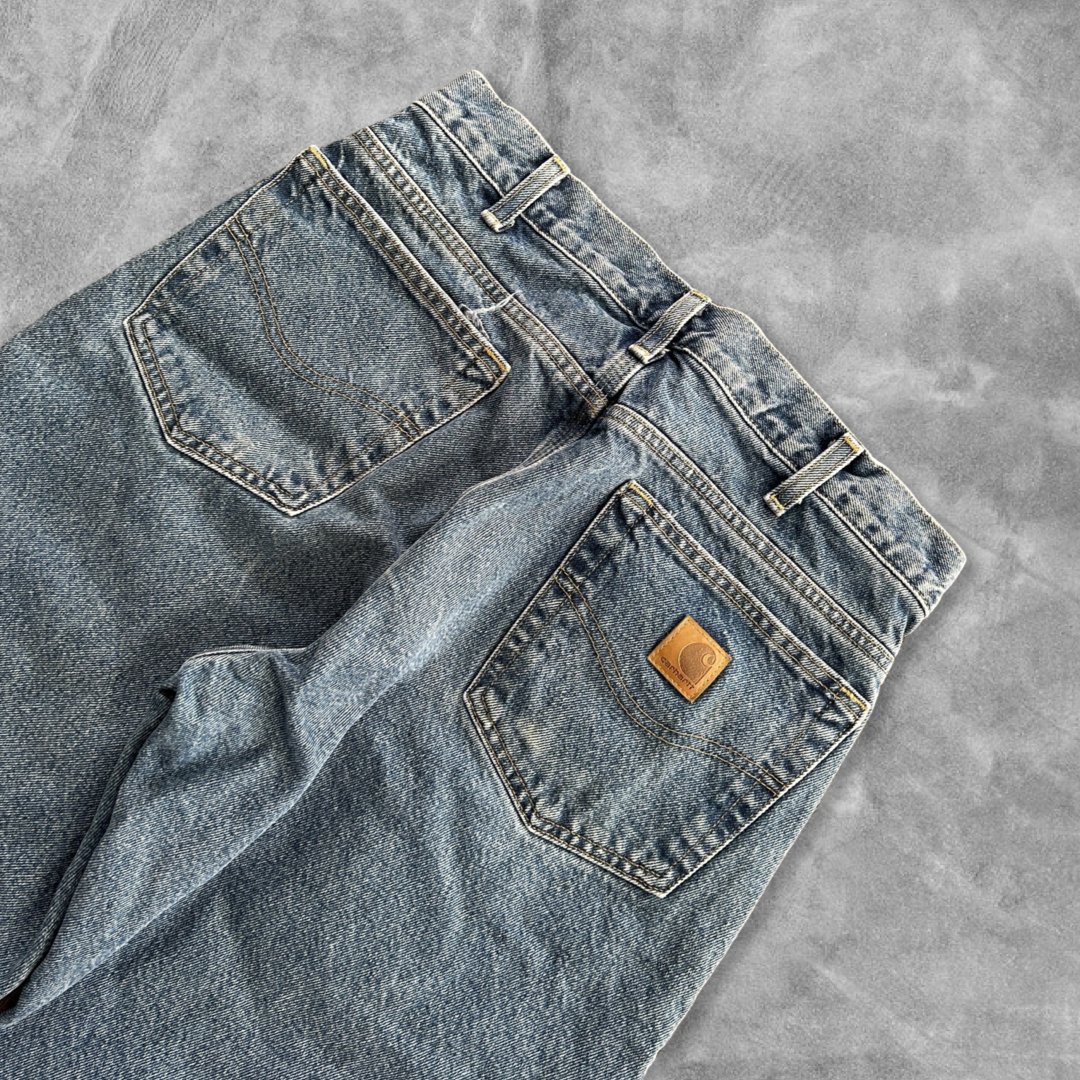 Faded Denim Flannel Lined Carhartt Jeans 1990s (32x30)