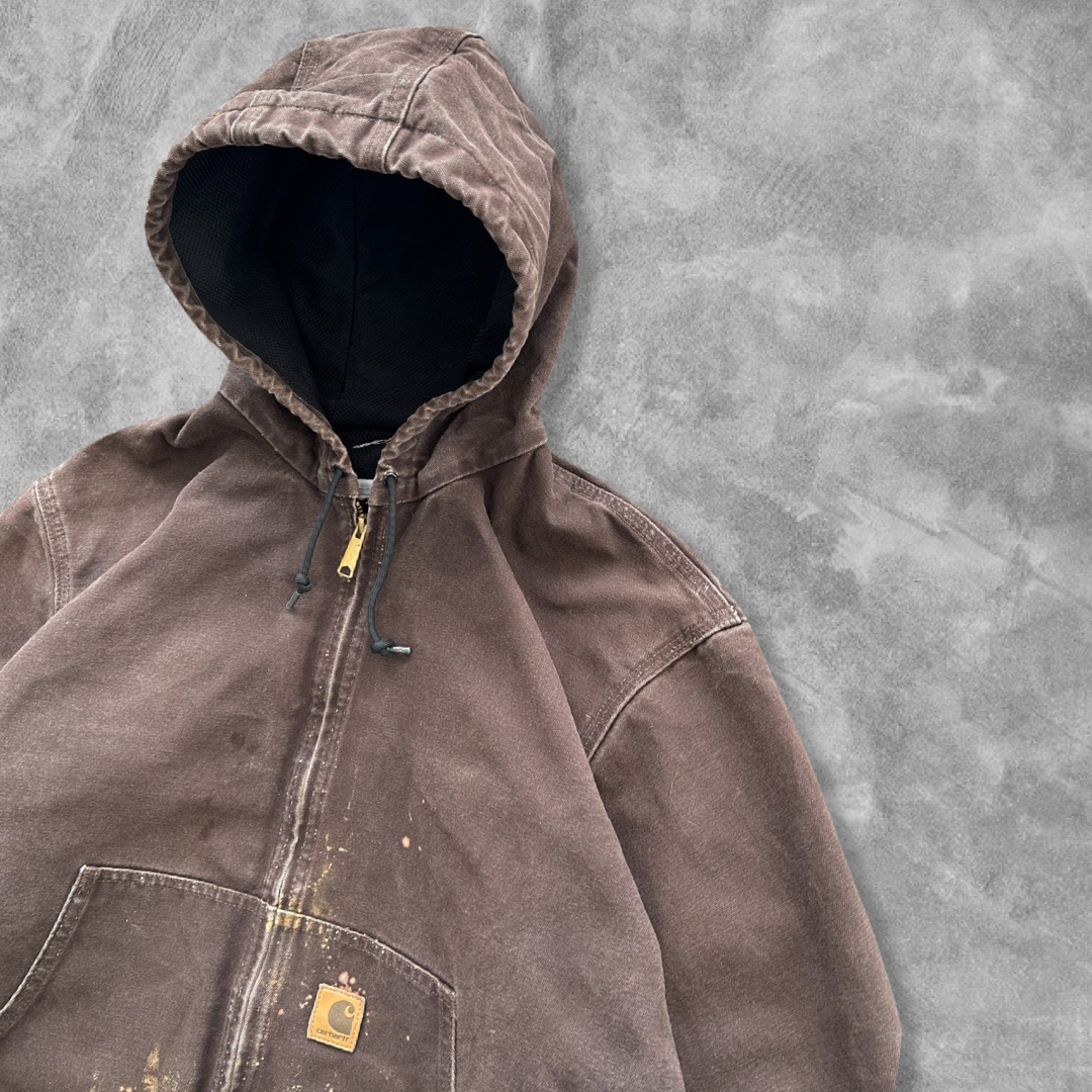 Distressed Mocha Brown Carhartt Hooded Jacket 1990s (L/XL)