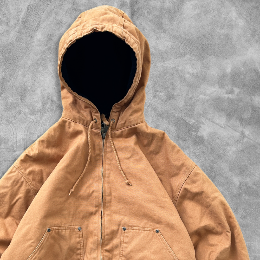 Camel Brown Hooded Work Jacket 2000s (L)