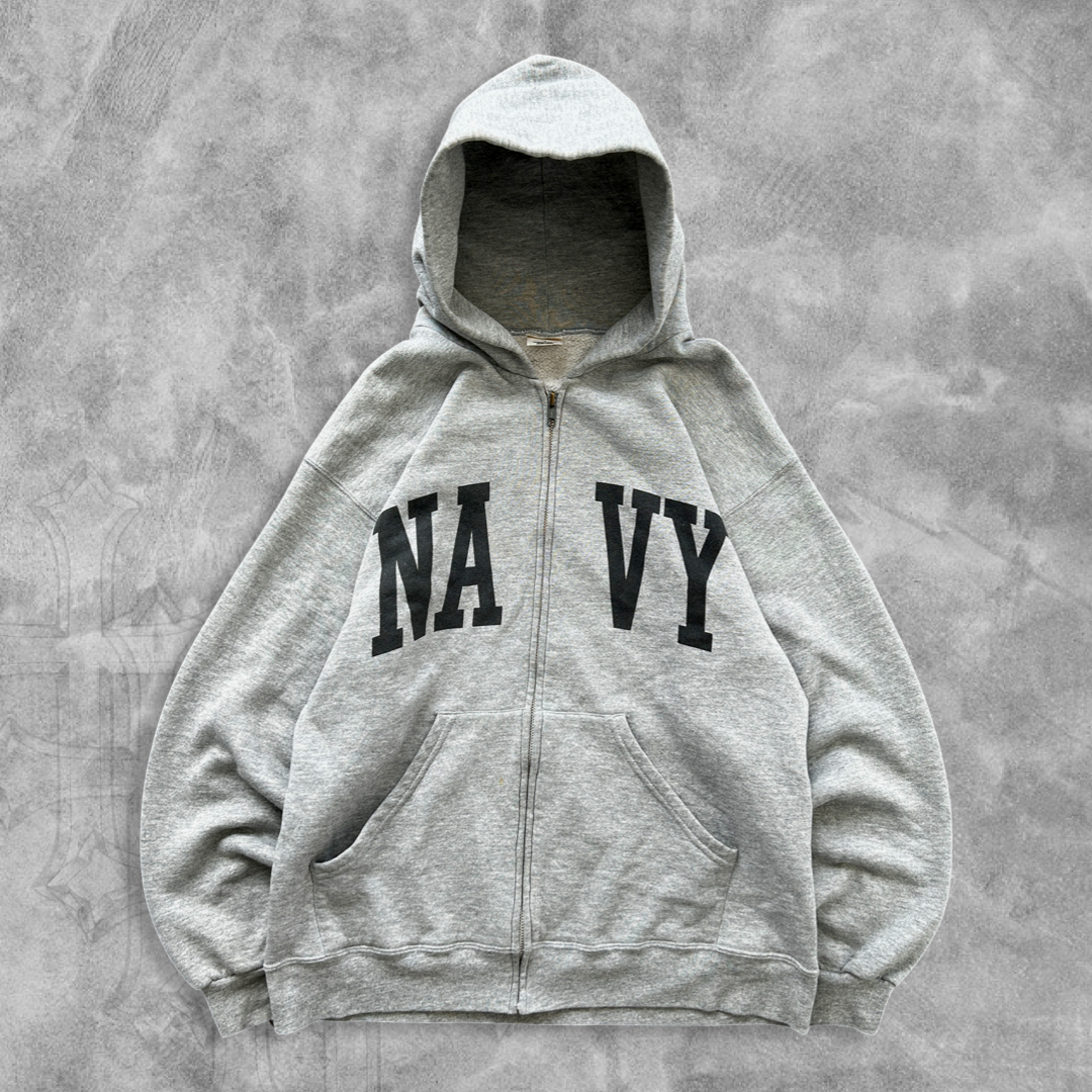 Grey Navy Hooded Jacket 1990s (L)