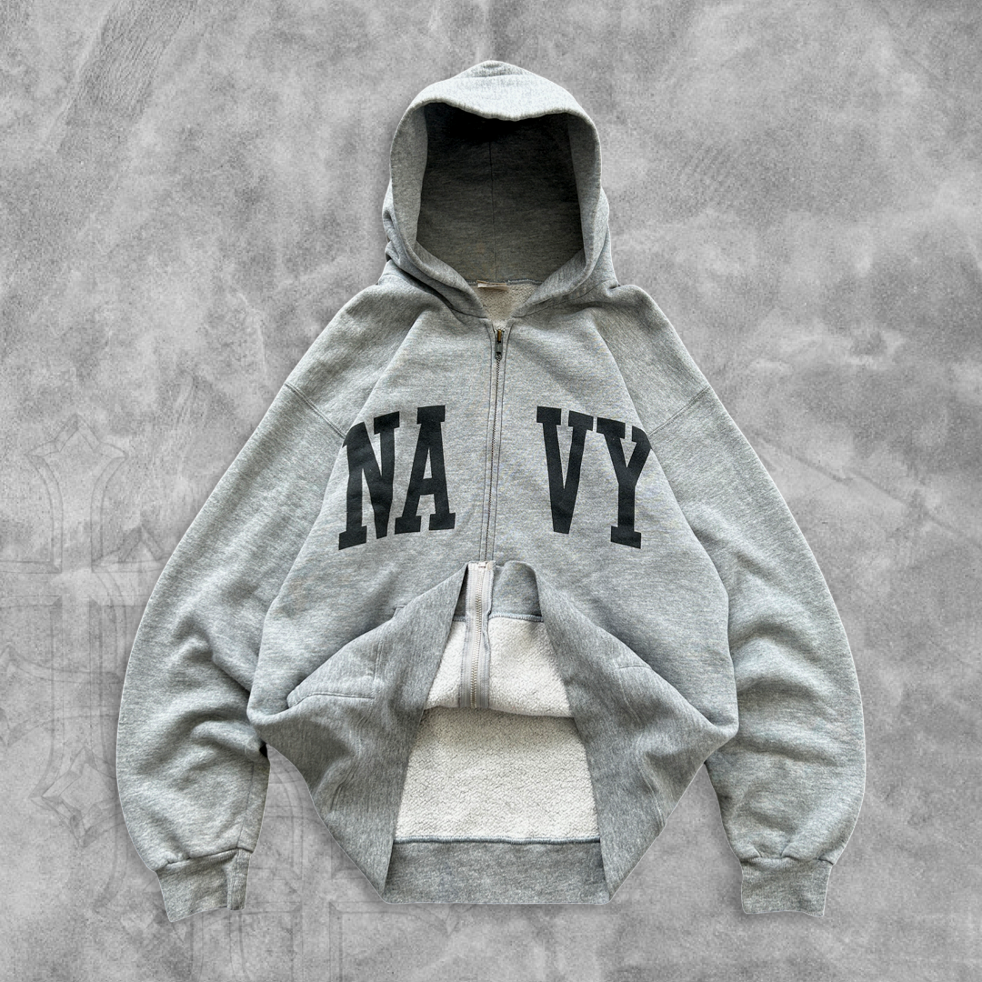 Grey Navy Hooded Jacket 1990s (L)