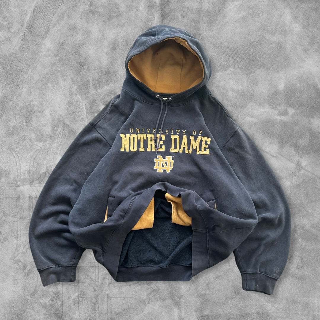 Boxy Black Notre Dame Hoodie Y2K 2000s (XL)