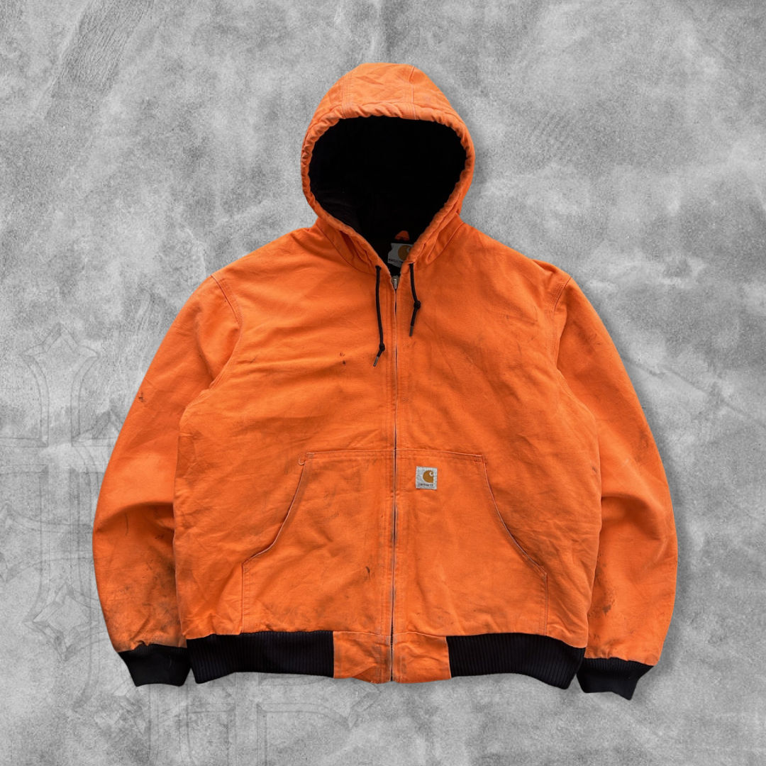 Distressed Orange Carhartt Hooded Work Jacket Y2K 2000s (L)