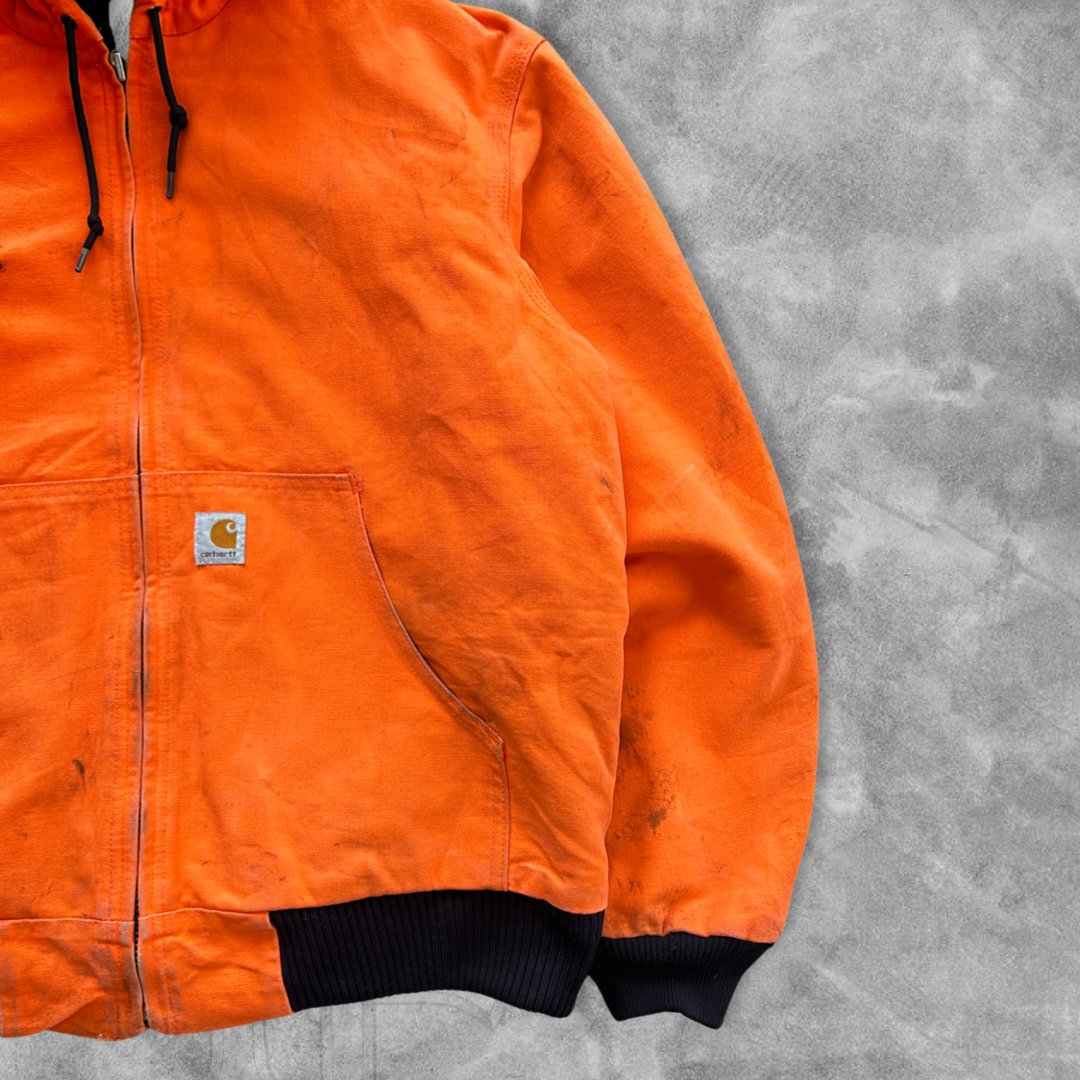 Distressed Orange Carhartt Hooded Work Jacket Y2K 2000s (L)