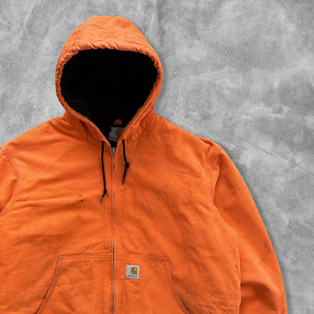 Distressed Orange Carhartt Hooded Work Jacket Y2K 2000s (L)