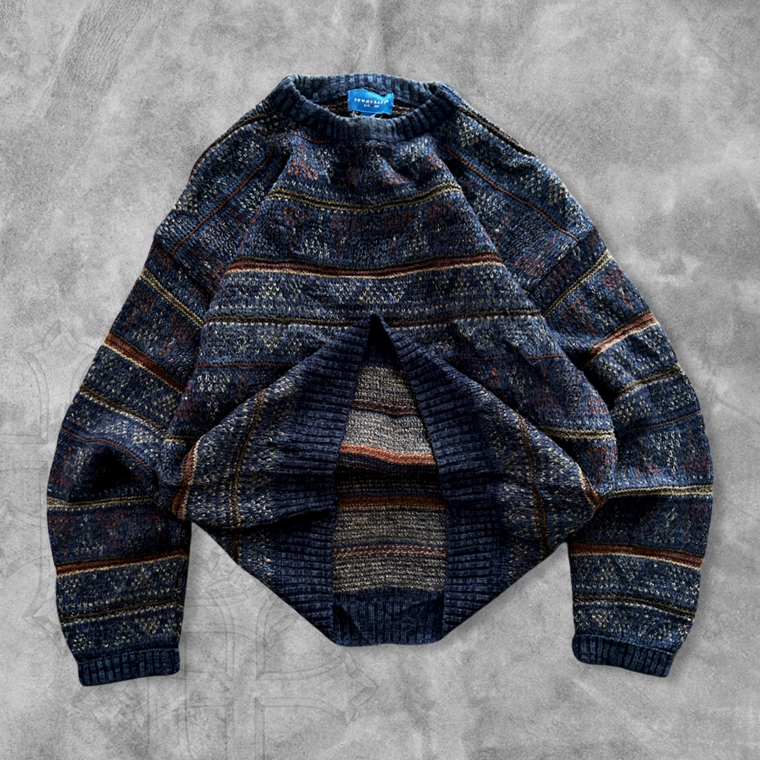 Navy Pattern Sweater 1990s (M)