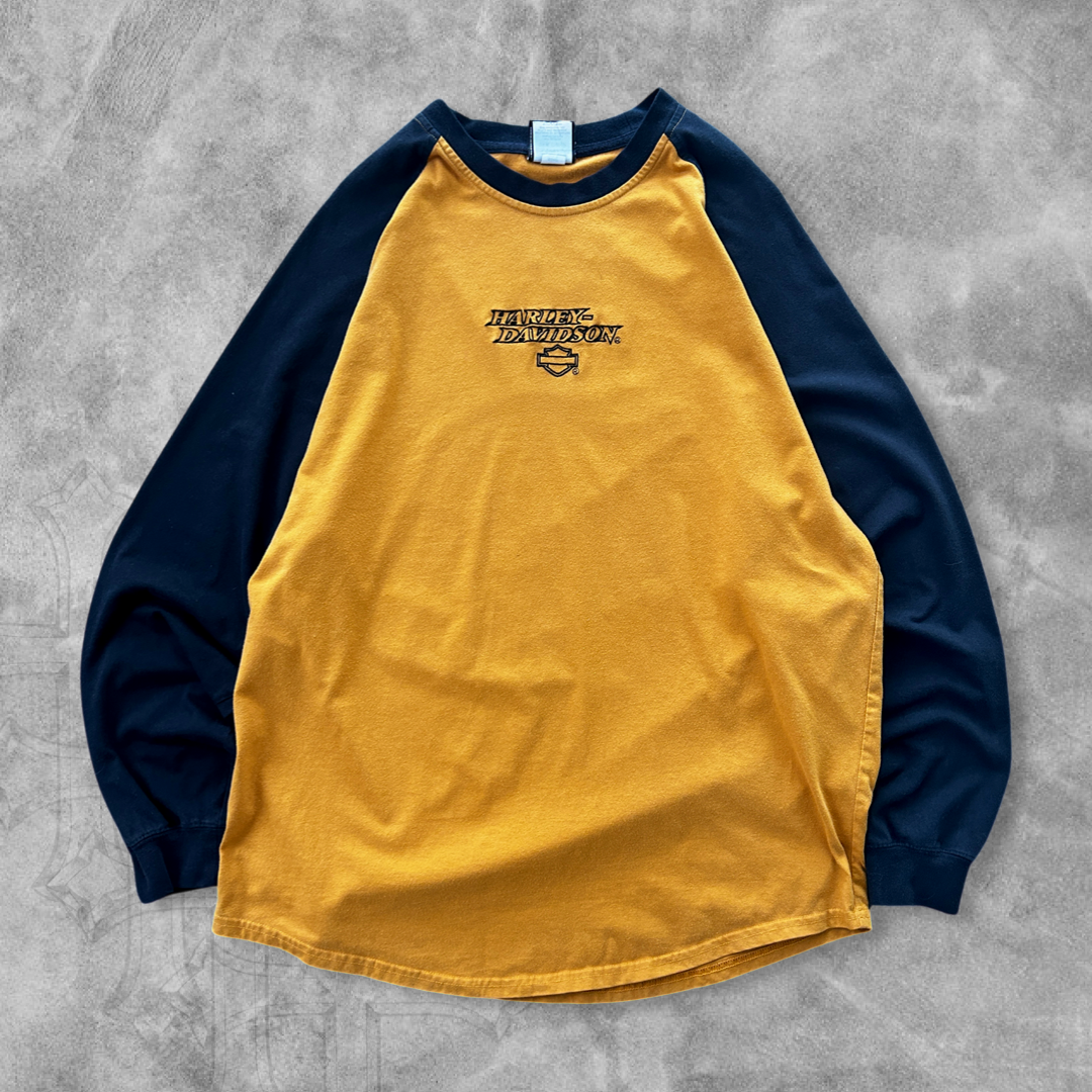 Yellow/Black Harley Davidson Long Sleeve Shirt Y2K 2000s (L)