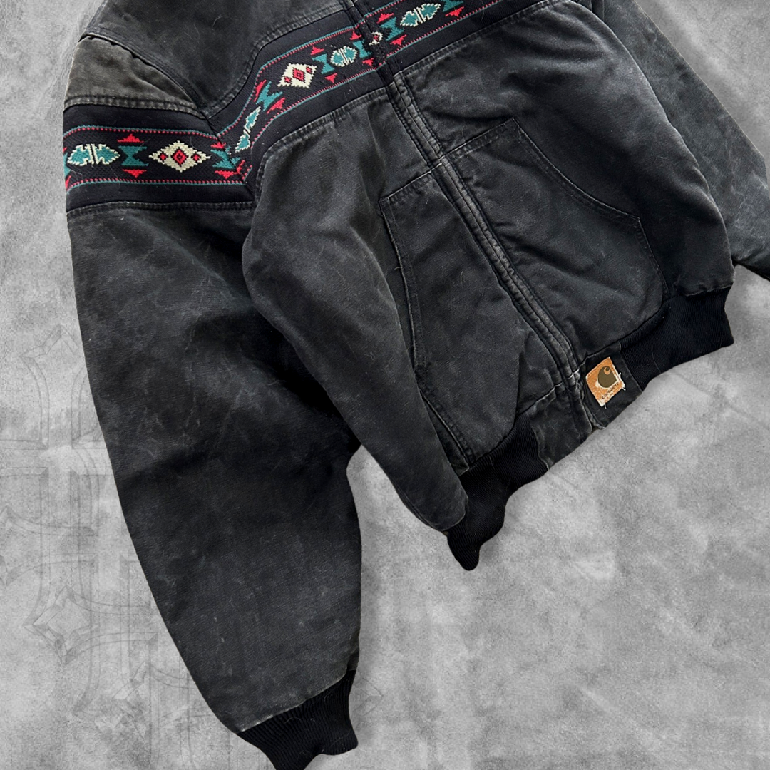 Faded Black Carhartt Aztec Hooded Jacket 1990s (M)