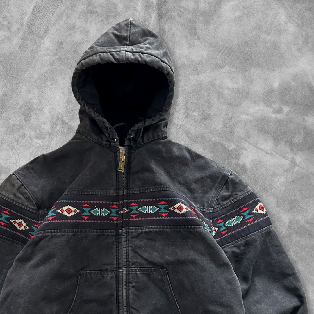 Faded Black Carhartt Aztec Hooded Jacket 1990s (M)