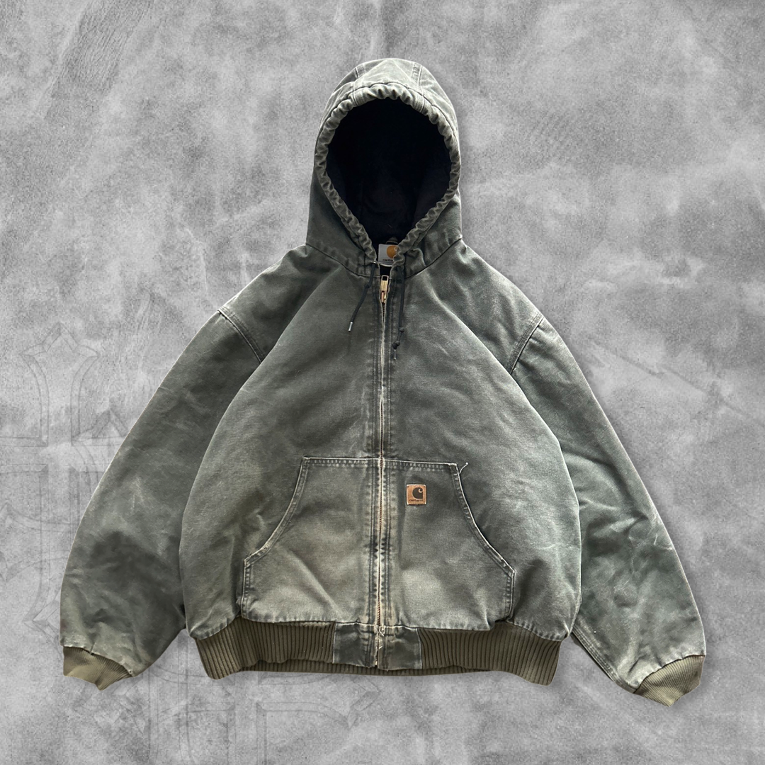 Faded Moss Green Carhartt Hooded Jacket 1990s (XL)