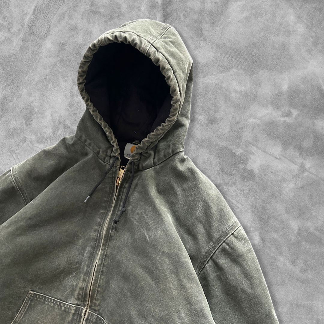 Faded Moss Green Carhartt Hooded Jacket 1990s (XL)