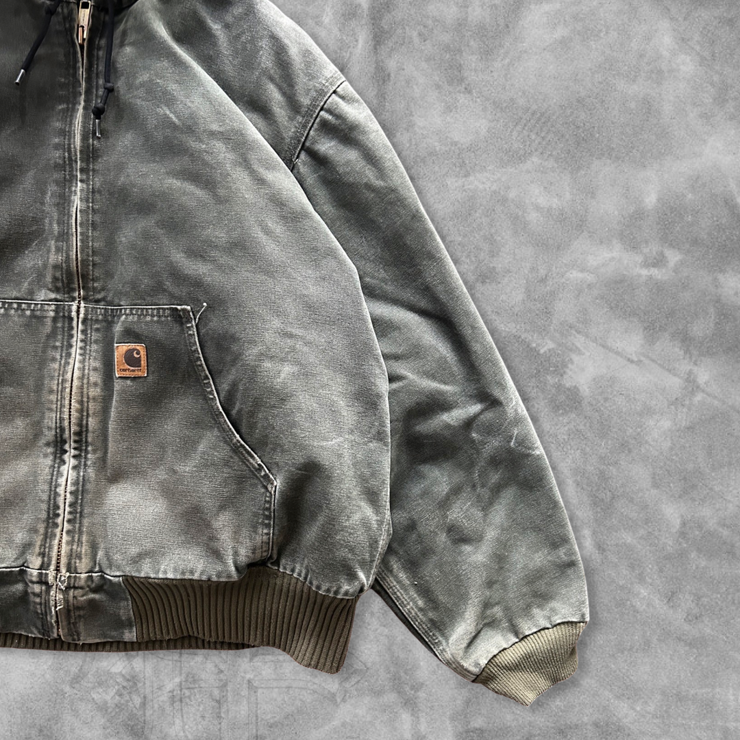 Faded Moss Green Carhartt Hooded Jacket 1990s (XL)