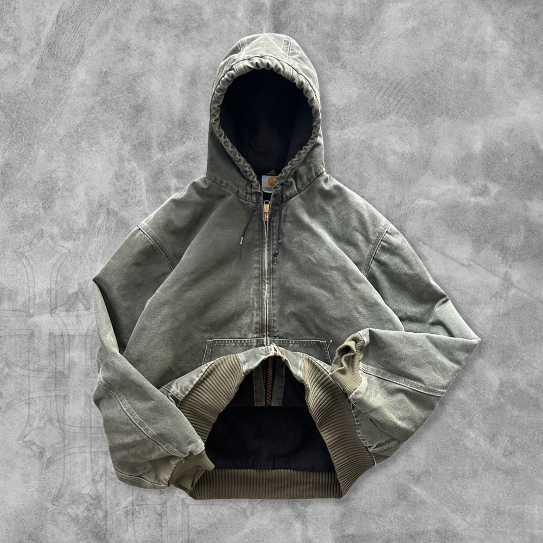 Faded Moss Green Carhartt Hooded Jacket 1990s (XL)