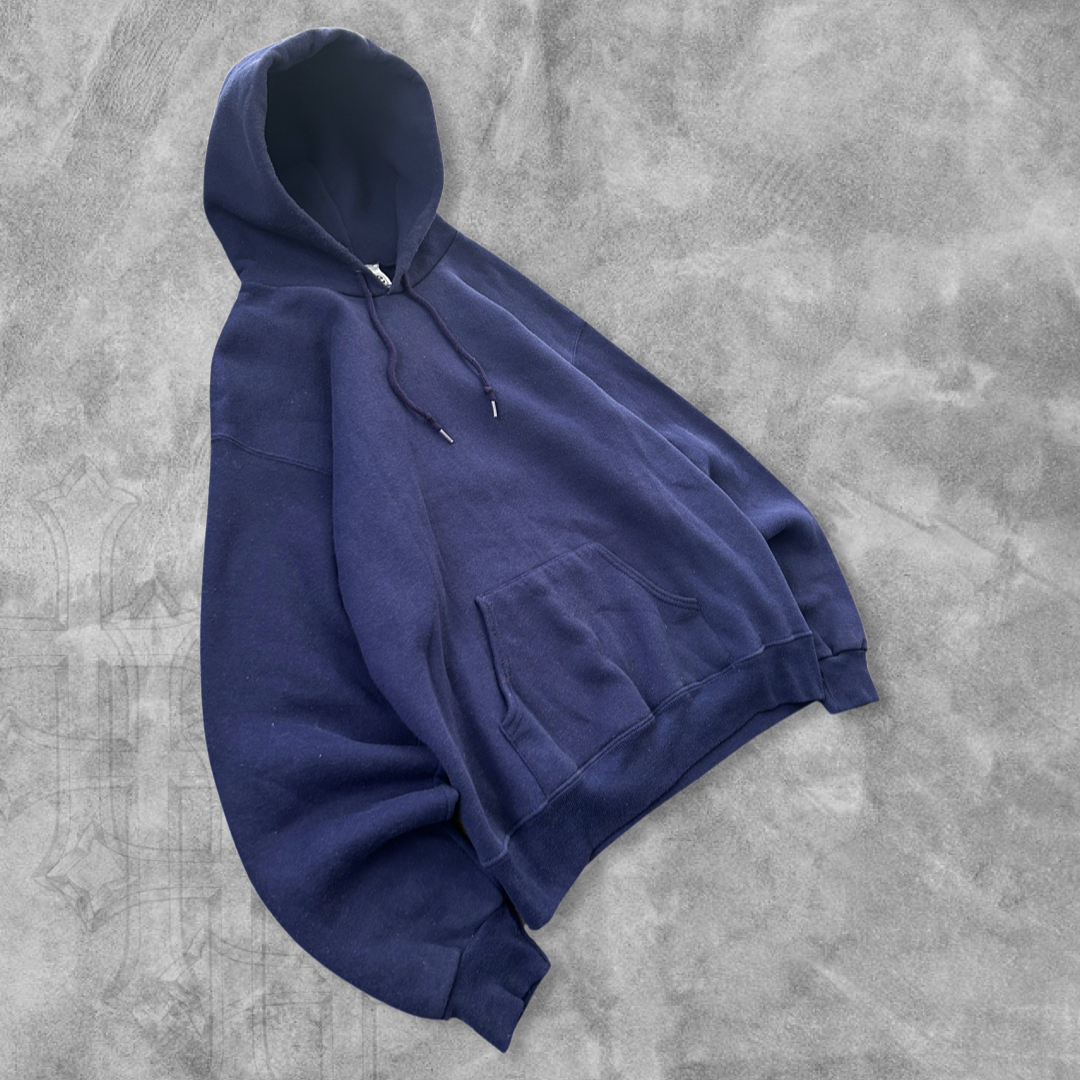 Navy Blue Blank Heavyweight Hoodie 1990s (M)