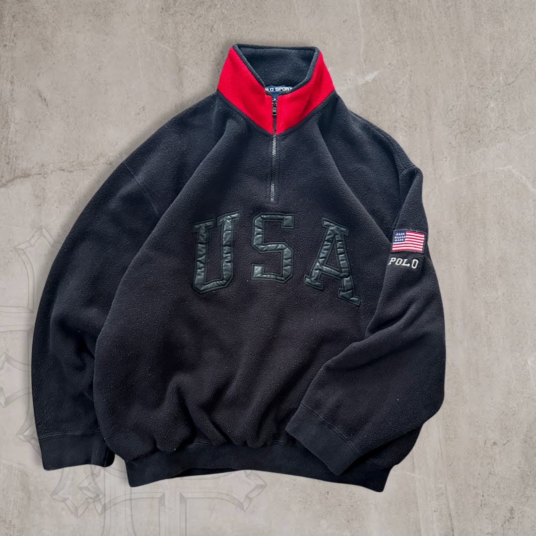 Black Polo USA Fleece Pullover 1990s (L)