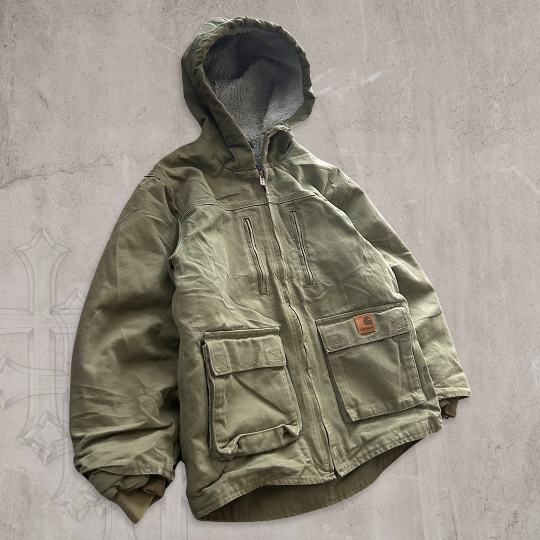 Olive Green Carhartt Hooded Jacket 2000s (XS)