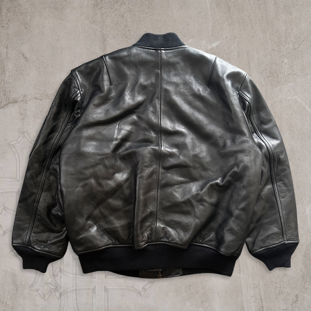 Black Avirex Leather Flight Bomber Jacket 1991 (XL)
