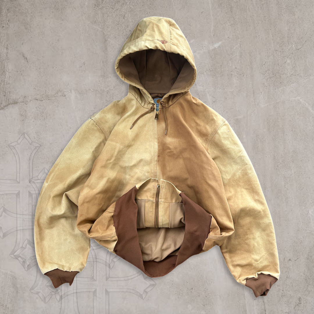 Sun Faded Tan Carhartt Hooded Jacket 1990s (M)