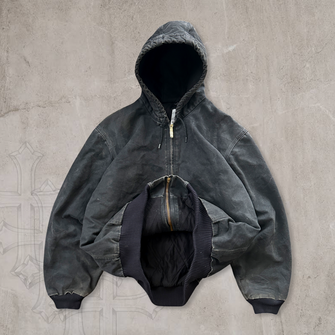 Faded Black Carhartt Hooded Jacket 1990s (XL)