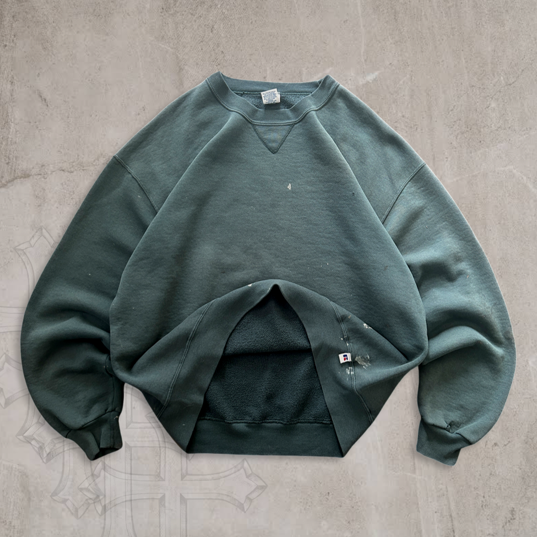 Distressed Green Russell Athletic Sweatshirt 1990s (XL)