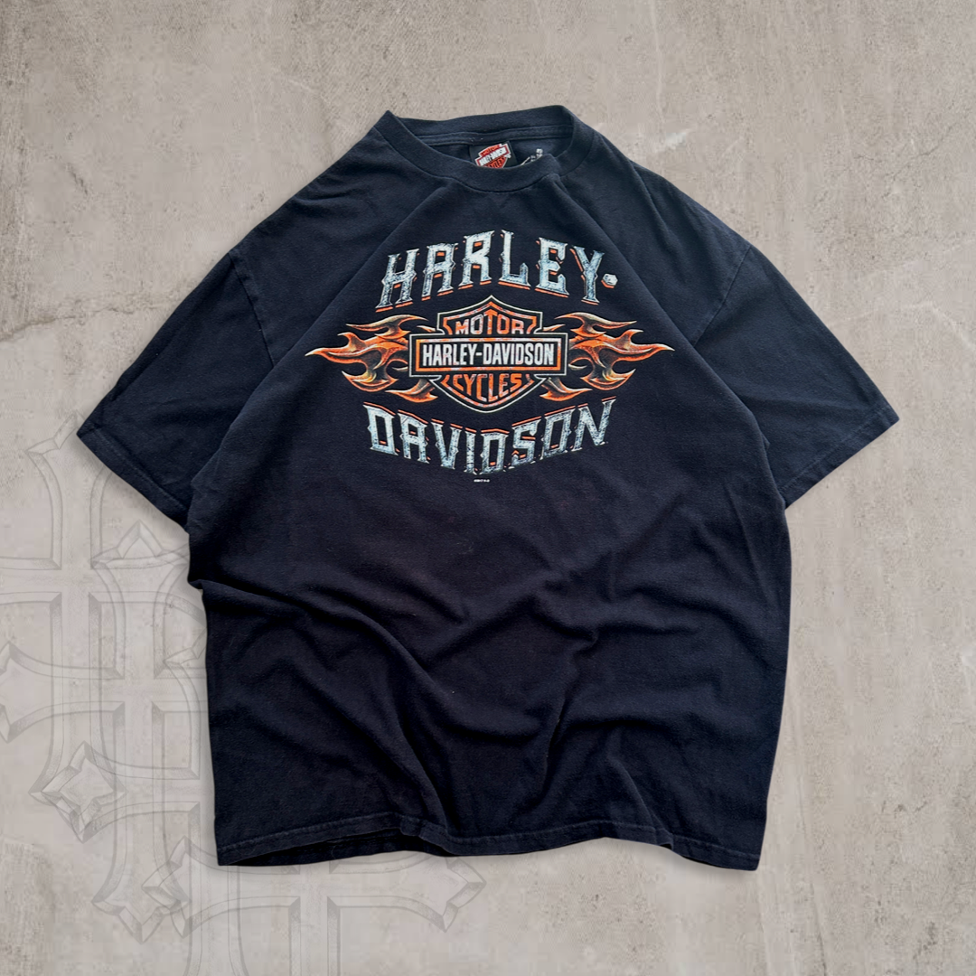 Black Harley Davidson Flame Shirt 2000s XL