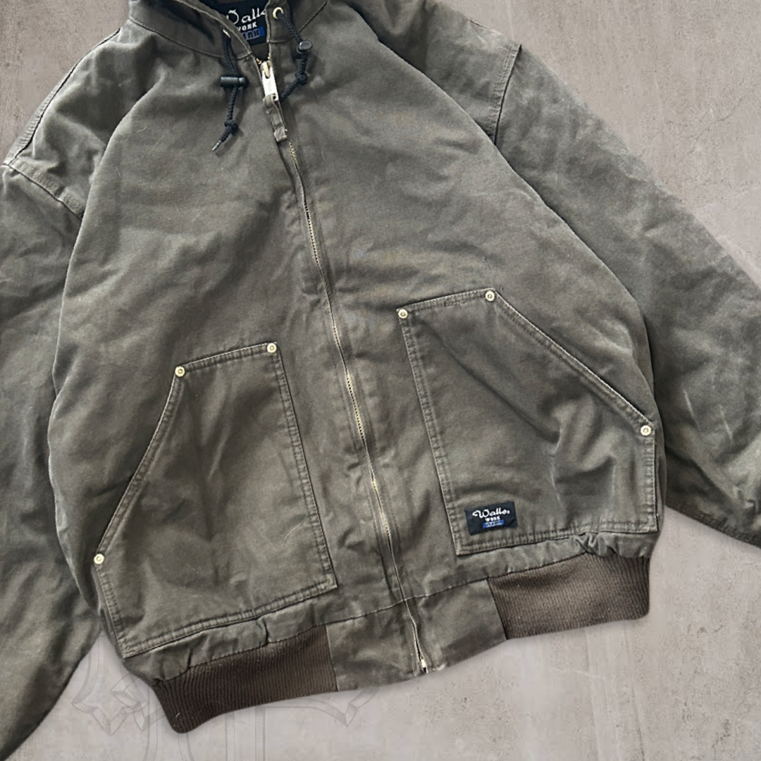 Moss Green Hooded Work Jacket Y2K 2000s (XL)