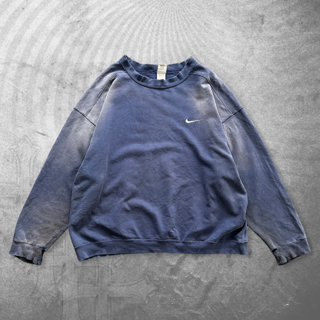 Faded Distressed Blue Nike Sweatshirt 1990s (XXL)