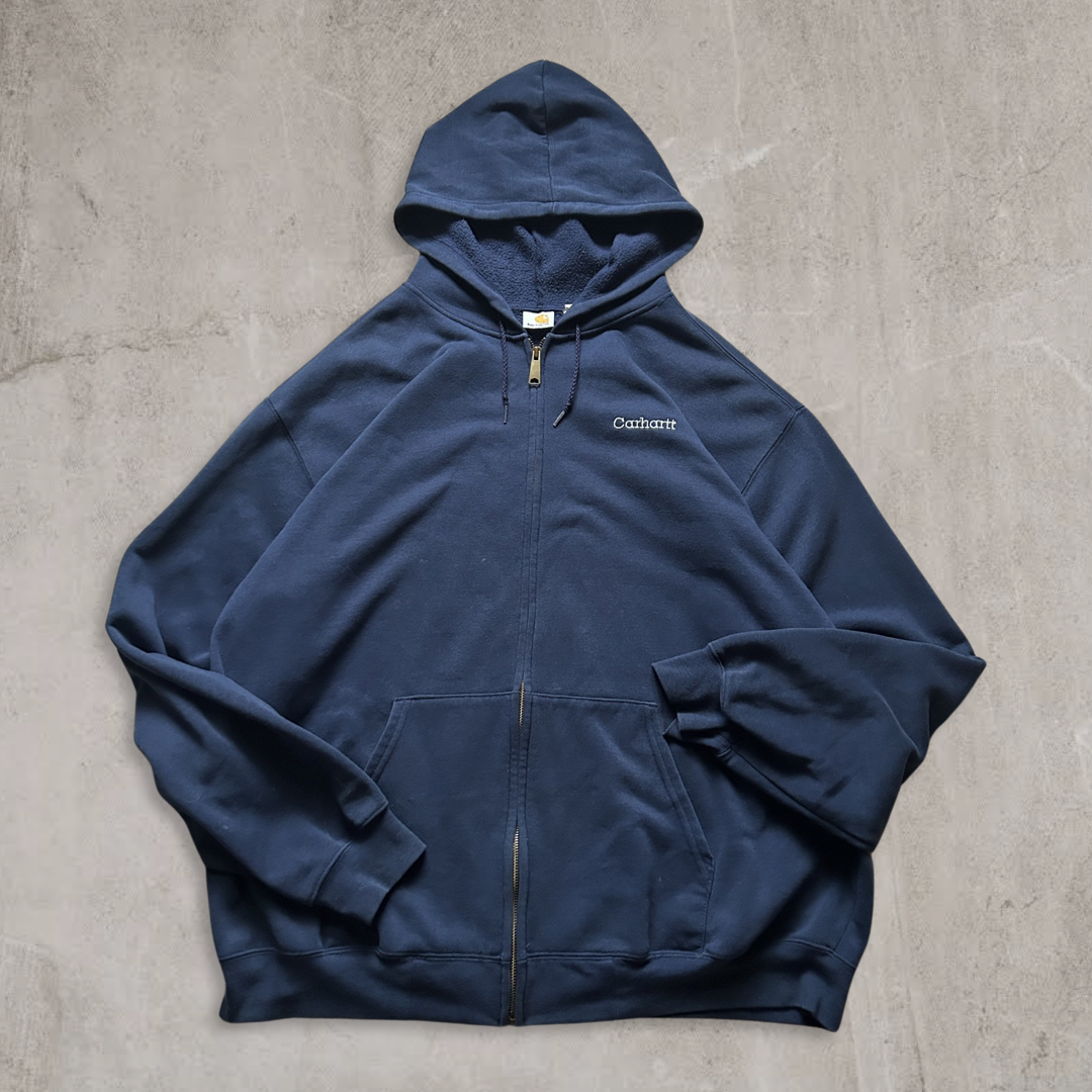 Navy Blue Carhartt Hooded Fleece Jacket Y2K 2000s (XXL)