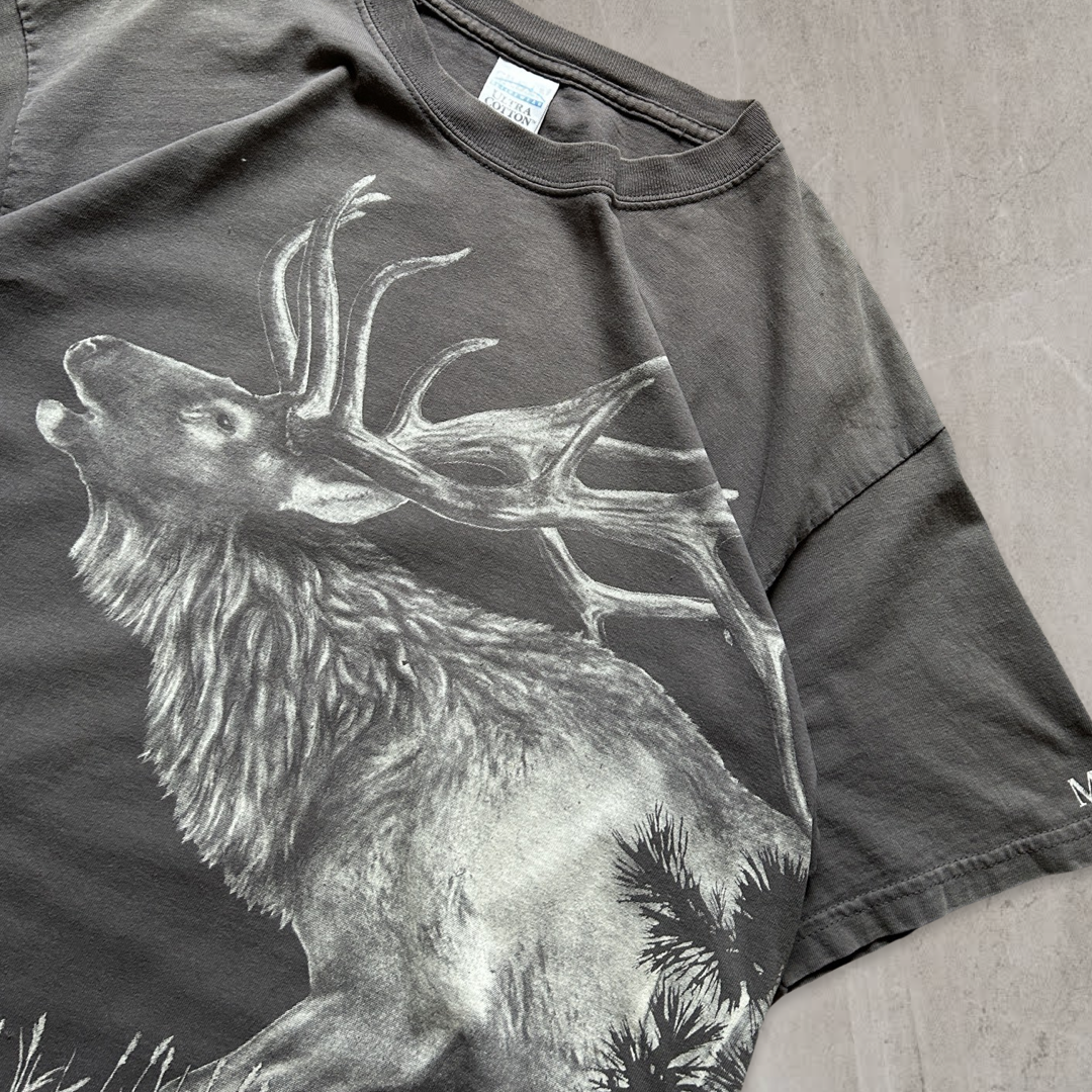 Faded Grey Elk All Over Print Shirt 1990s (L)